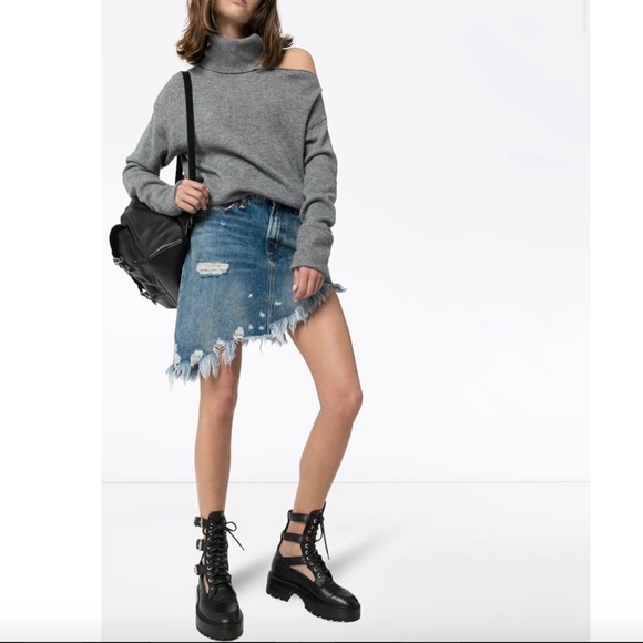 New R13 Asymmetrical distressed denim mini skirt size 24 - Picture 1 of 16